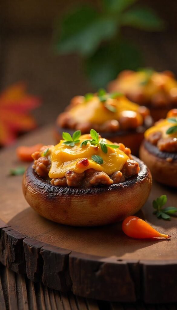 Savory Chopped Beef and Cheese Stuffed Mushrooms