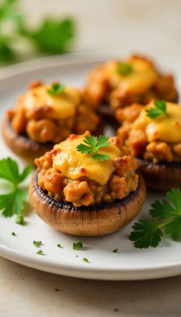 Savory Chopped Beef and Cheese Stuffed Mushrooms