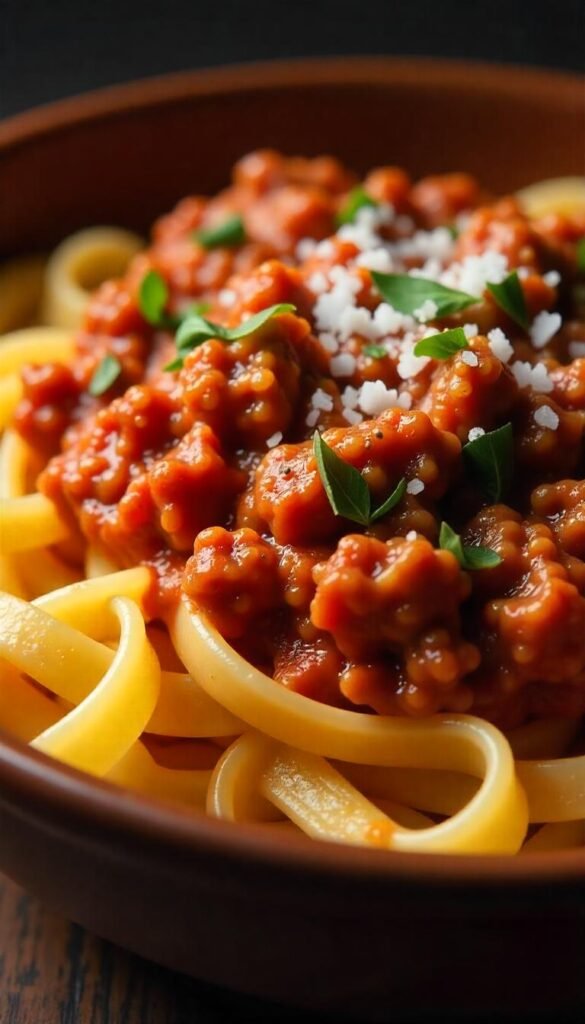 Savory Chopped Beef Bolognese Pasta