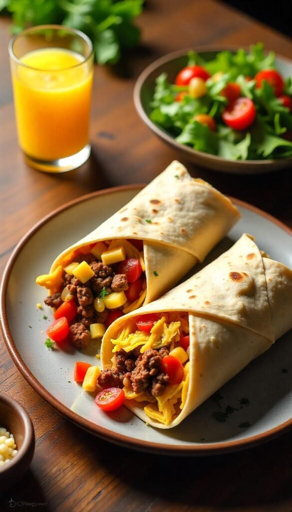 Savory Chopped Beef Breakfast Burritos