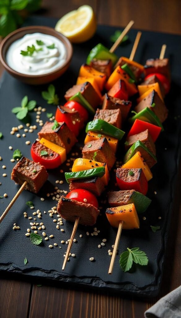 Grilled Chopped Beef and Vegetable Kebabs