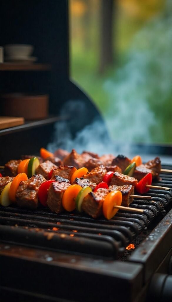 Grilled Chopped Beef and Vegetable Kebabs