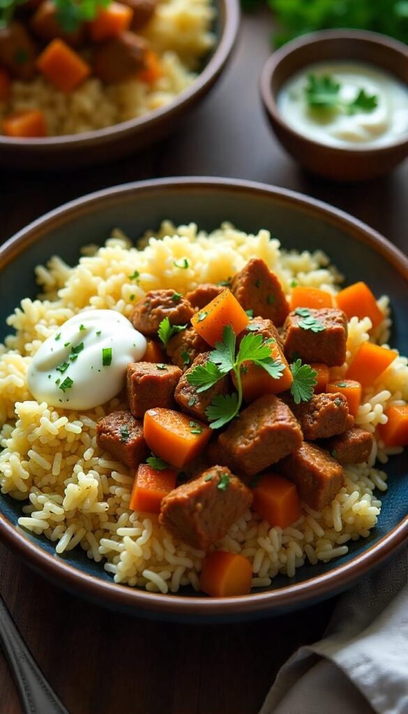 Savory Chopped Beef and Rice Pilaf