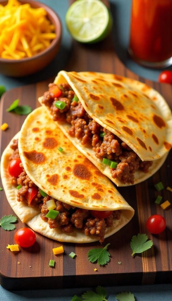 Zesty Spicy Chopped Beef Quesadillas
