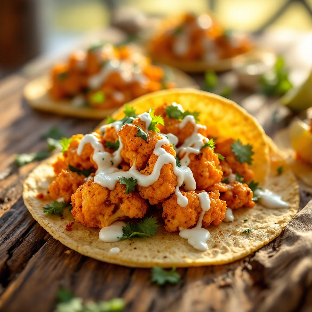Spicy Buffalo Cauliflower Tacos with Creamy Ranch Dressing