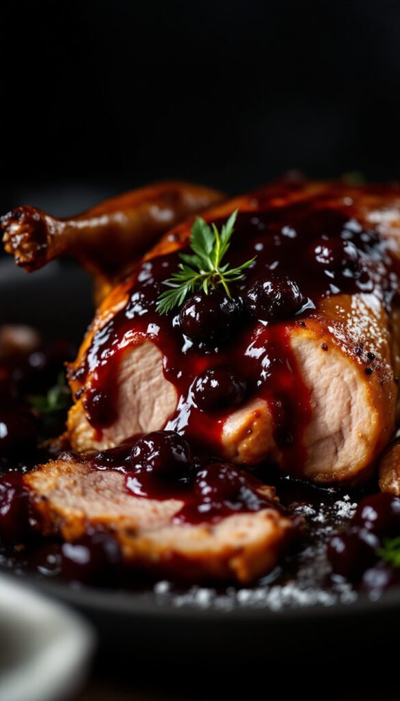 Succulent Roasted Duck with Cherry Sauce