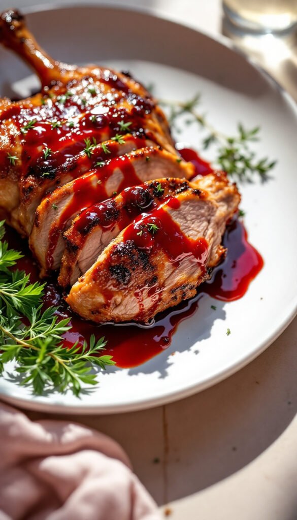Succulent Roasted Duck with Cherry Sauce