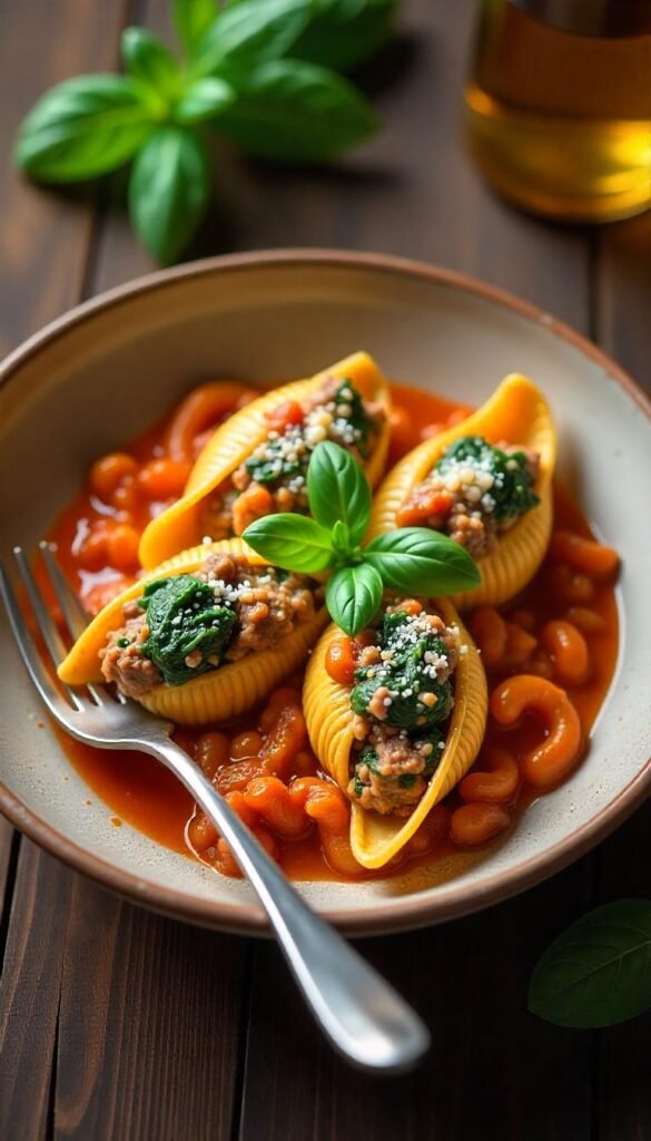 Chopped Beef and Spinach Stuffed Pasta Shells