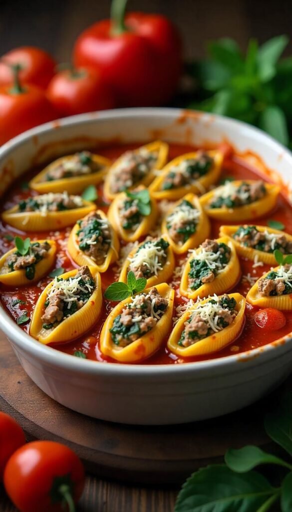 Chopped Beef and Spinach Stuffed Pasta Shells