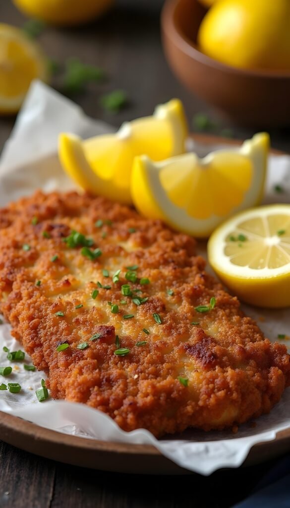 Crispy Pork Schnitzel with Fresh Lemon Wedges
