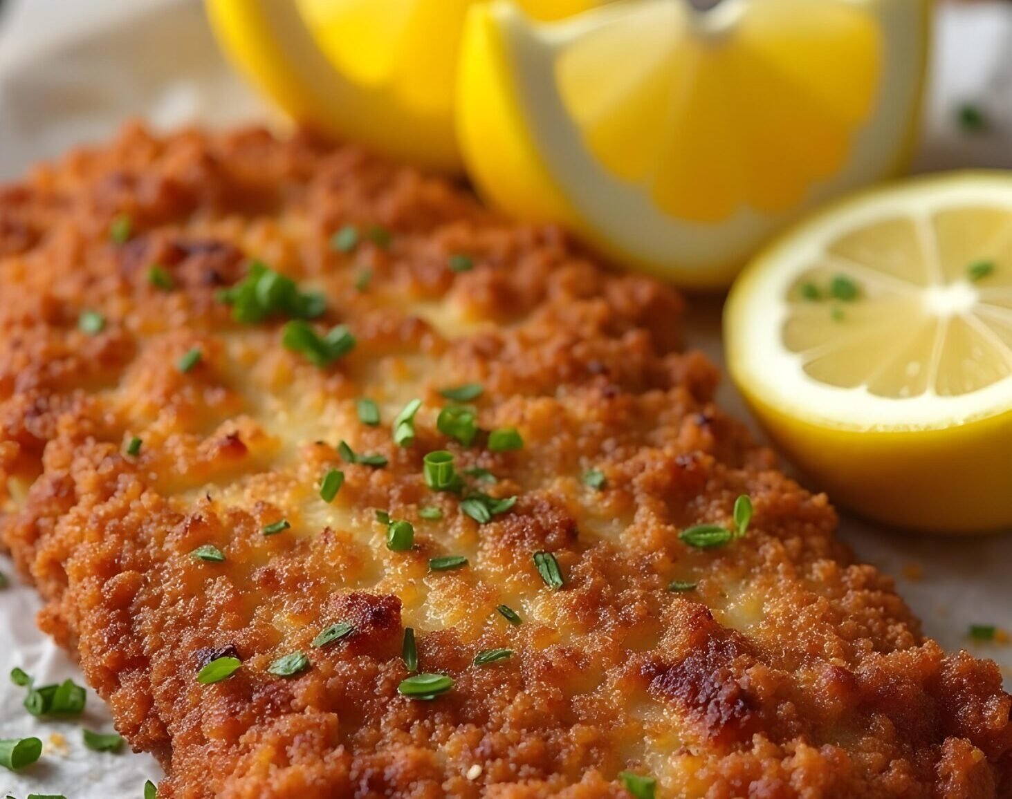 Crispy Pork Schnitzel with Fresh Lemon Wedges