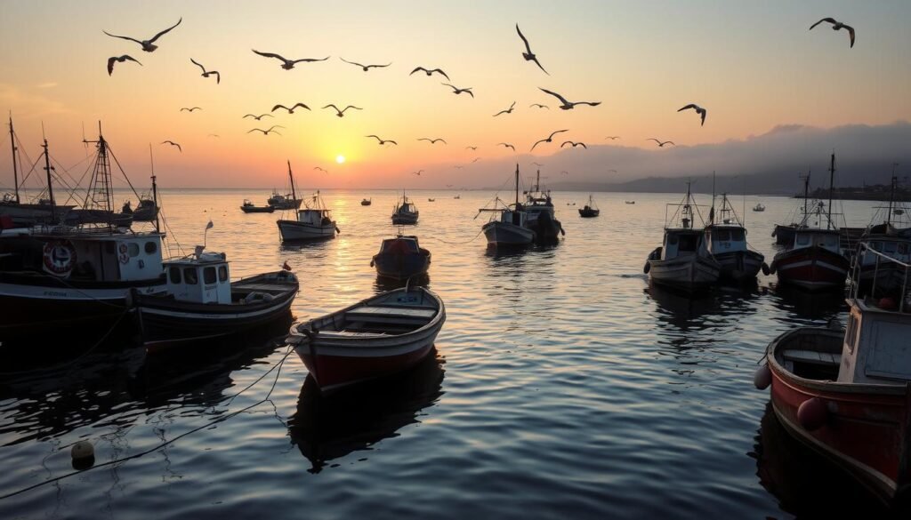 Aarhus Bay fishing boats at dawn Aarhus Bay fishing boats at dawn