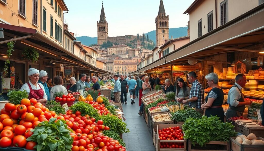 Alba food market morning scene Alba food market morning scene