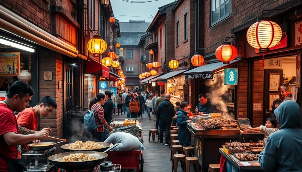 Beijing street food vendors in hutong alleyways