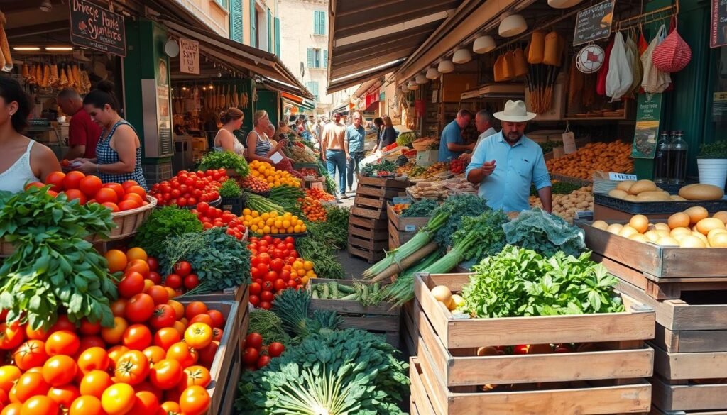 Corsican food markets vibrant with fresh produce