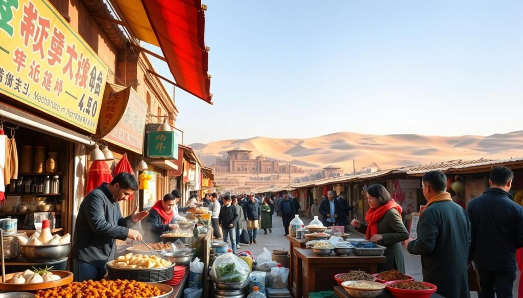 Dunhuang food markets vibrant morning scene Dunhuang food markets vibrant morning scene