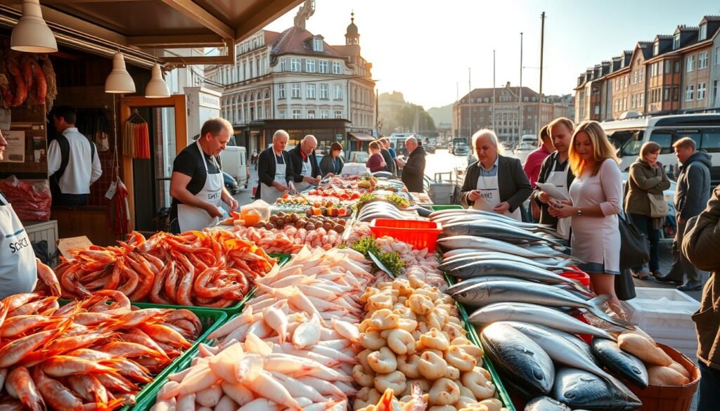 Gothenburg seafood specialties at a local market