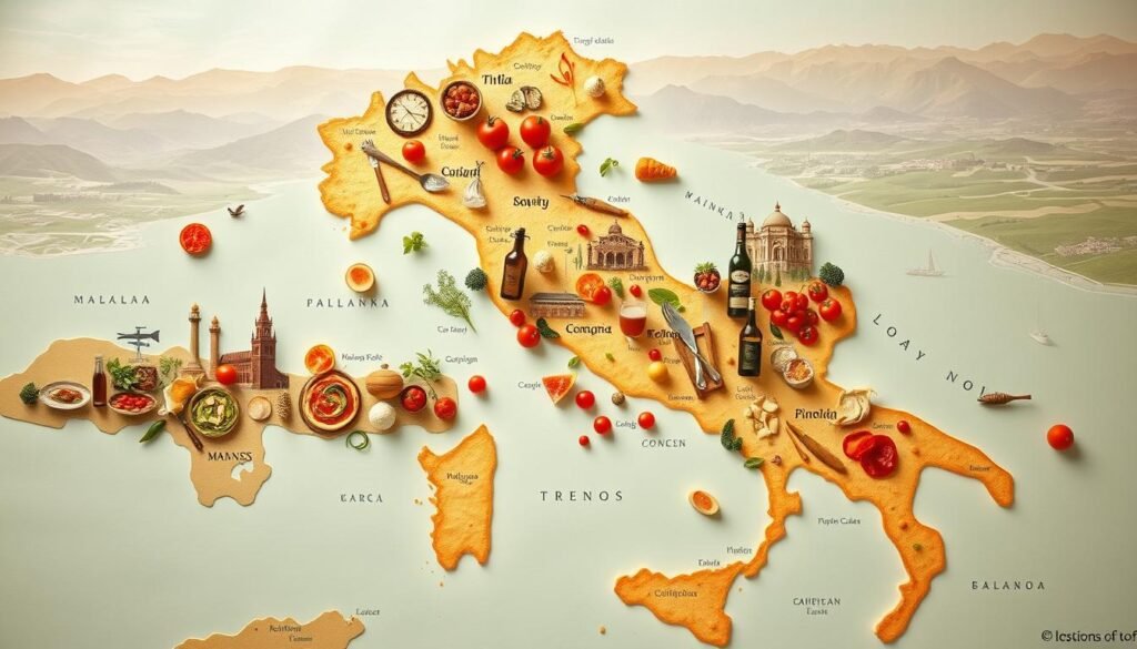 Italian food map highlighting regional cuisines