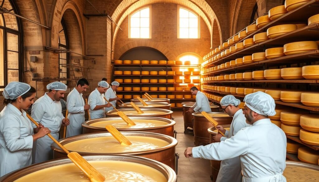 Parmigiano-Reggiano production in Parma dairy Parmigiano-Reggiano production in Parma dairy