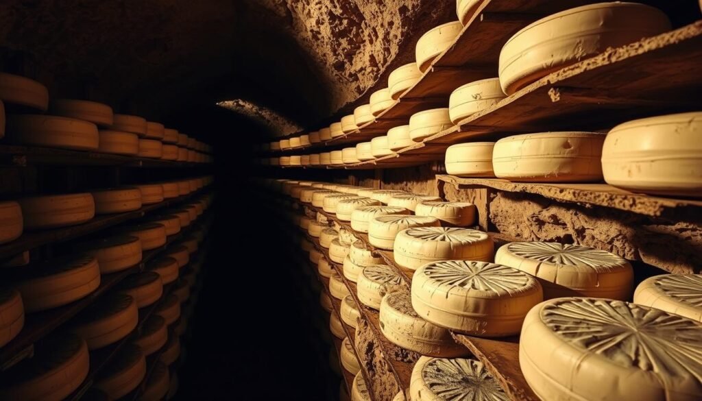 Pecorino di Siena aging in tufa stone cellars Pecorino di Siena aging in tufa stone cellars