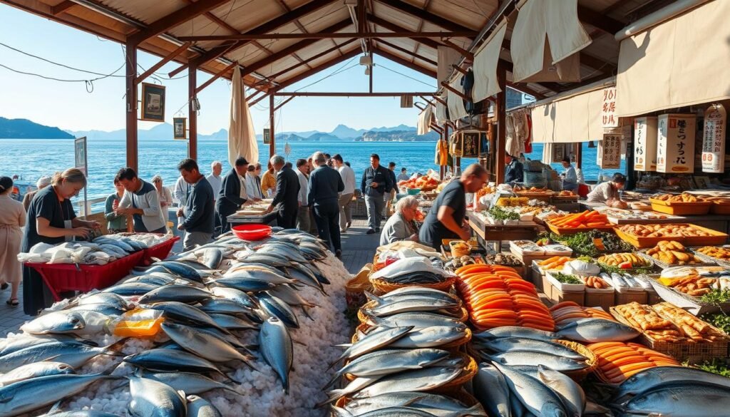 Seto Inland Sea seafood market scene