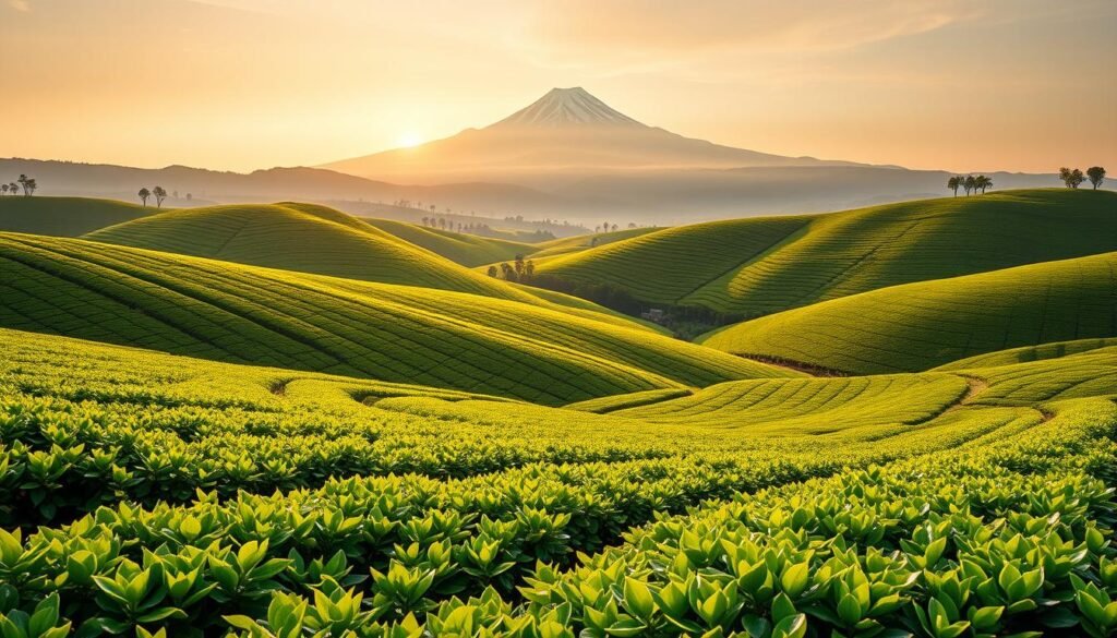 Shizuoka tea fields with Mount Fuji Shizuoka tea fields with Mount Fuji