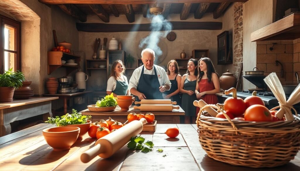 Sicilian cooking classes in rustic kitchen setting