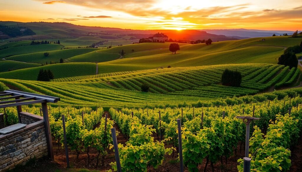 Southwestern France vineyards under golden light Southwestern France vineyards under golden light