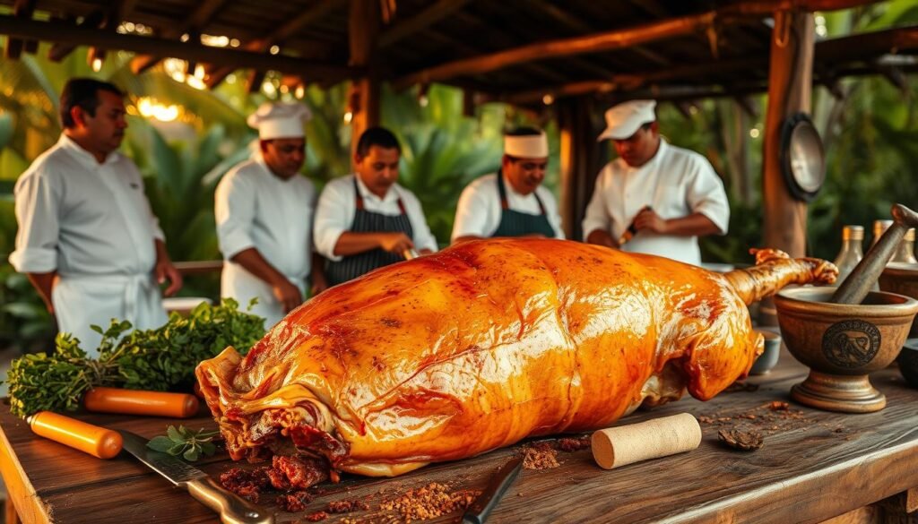 Traditional Puerto Rican lechón preparation Traditional Puerto Rican lechón preparation
