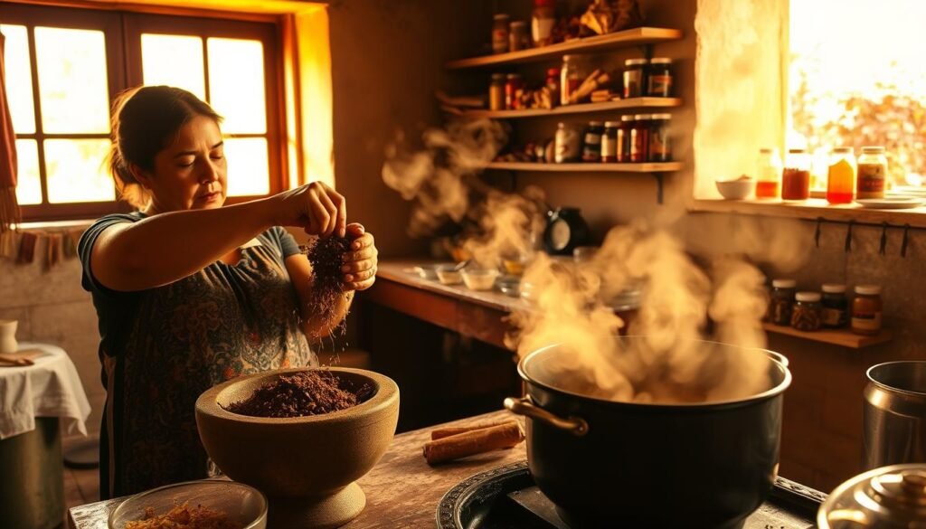 Traditional mole preparation in Oaxacan kitchen Traditional mole preparation in Oaxacan kitchen