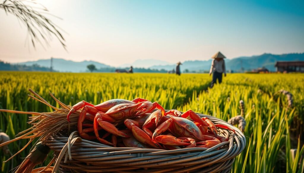 Yangcheng Lake crabs in traditional Chinese farming fields Yangcheng Lake crabs in traditional Chinese farming fields