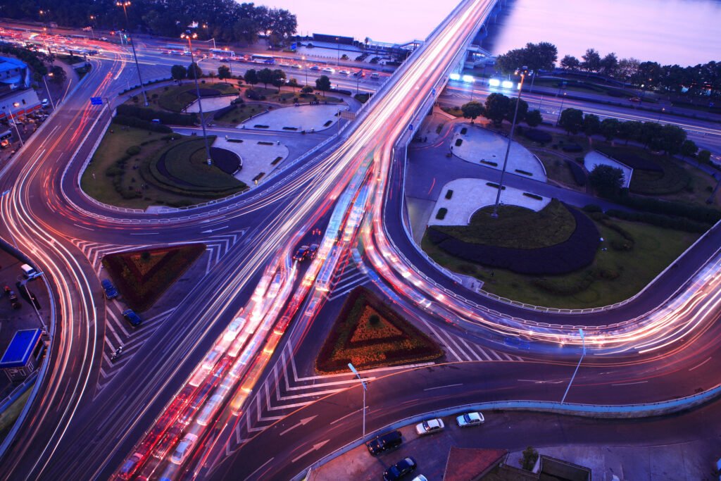 a road junction at evening a road junction at evening