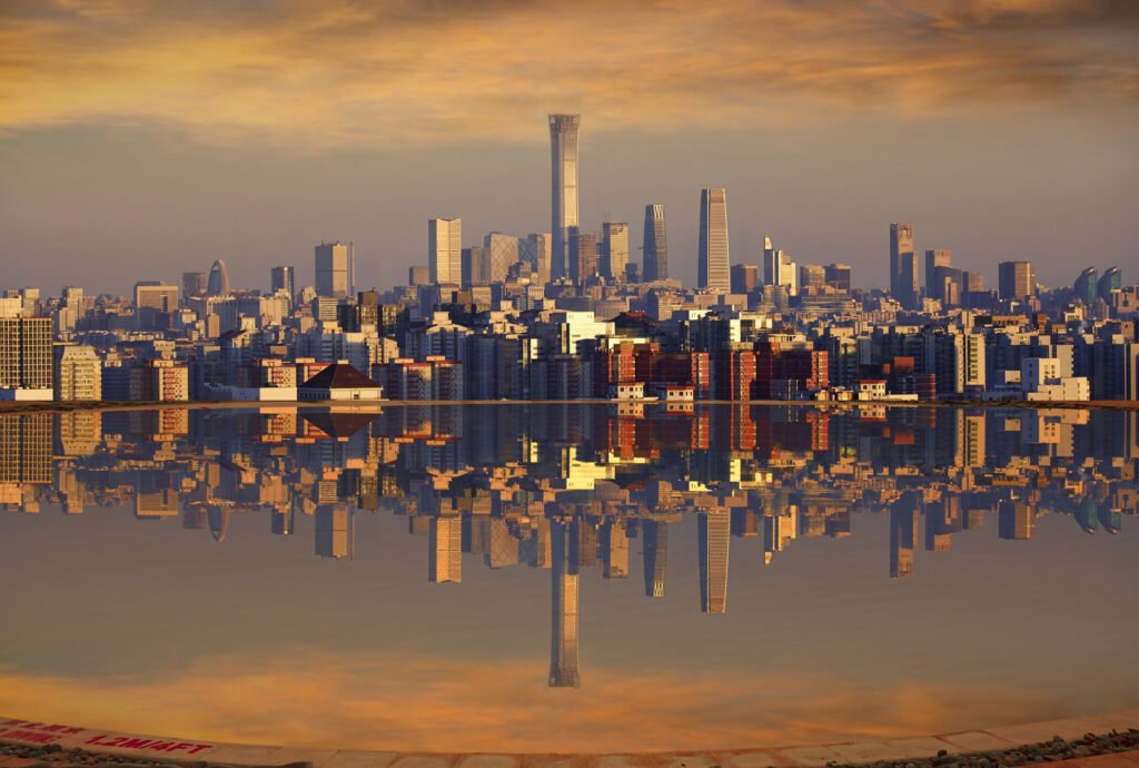 Beijing Skyline And Reflection, sunset view