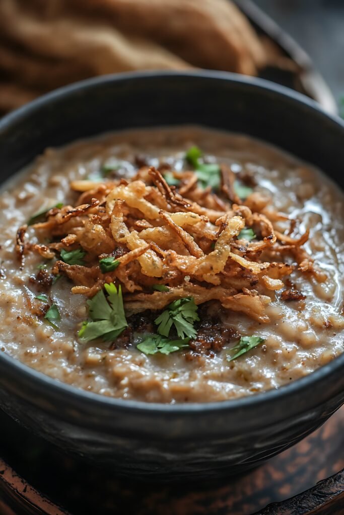 Close-Up of a Bowl of Harees, a Traditional Middle Eastern Dish.