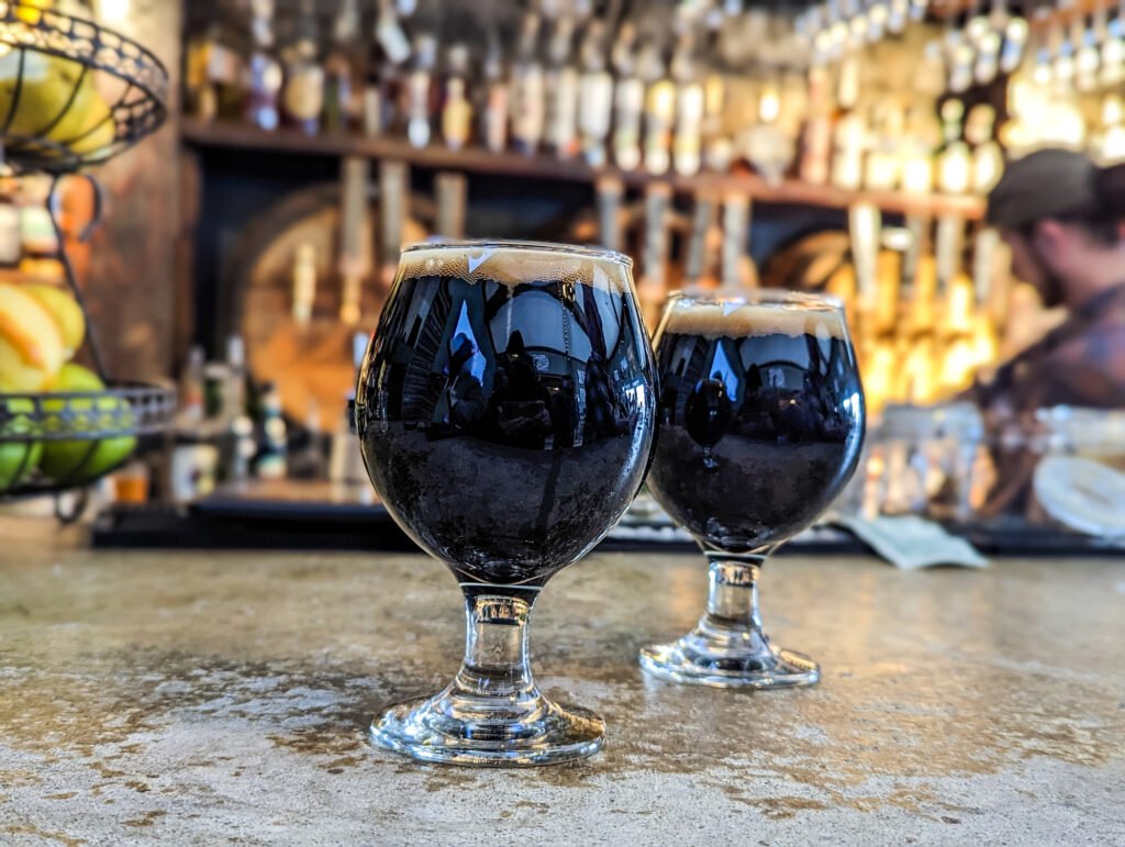 Dark Stout Beer In Glass At The Brewery in Colorado.
