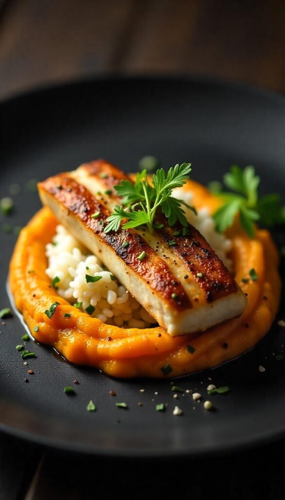 Pan-Seared Branzino with Sweet Potato Mash