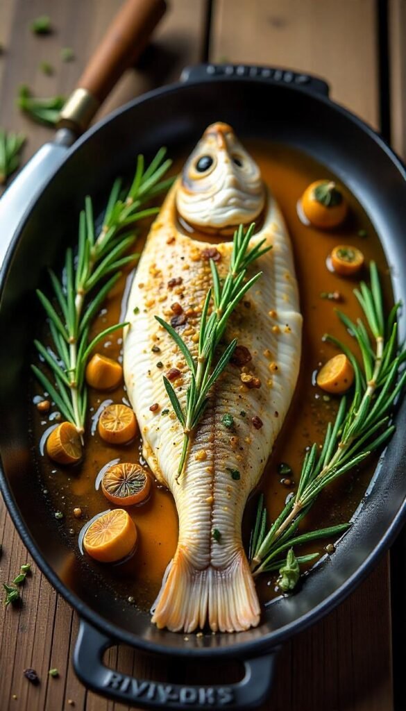 Herb-Infused Branzino with Roasted Garlic