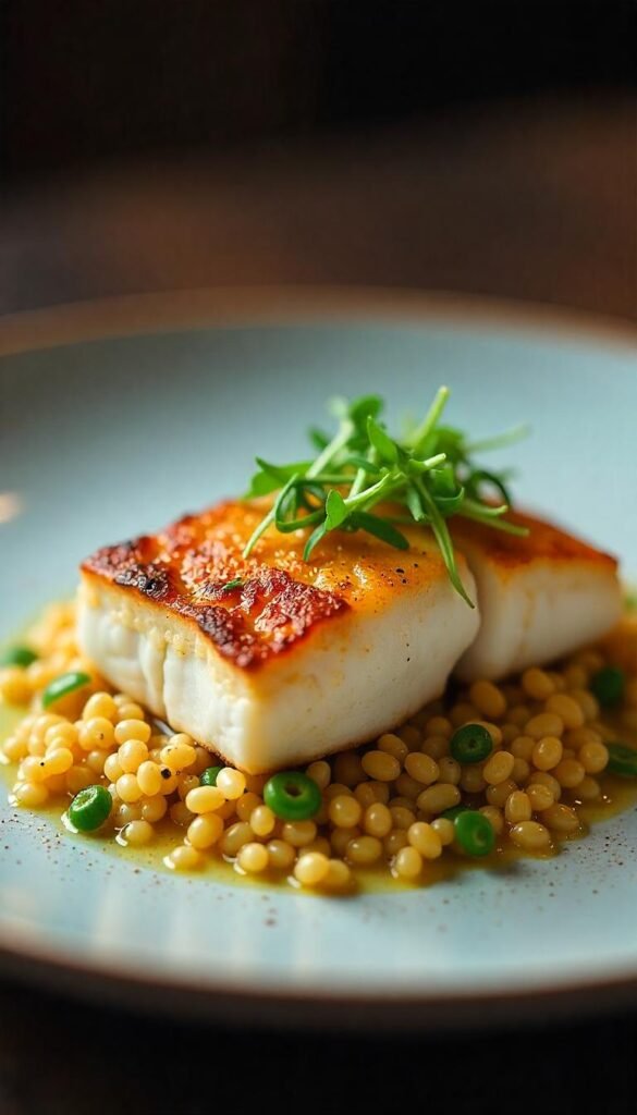 Pan-Seared Sea Bass Fillet with Lemon Butter Quinoa