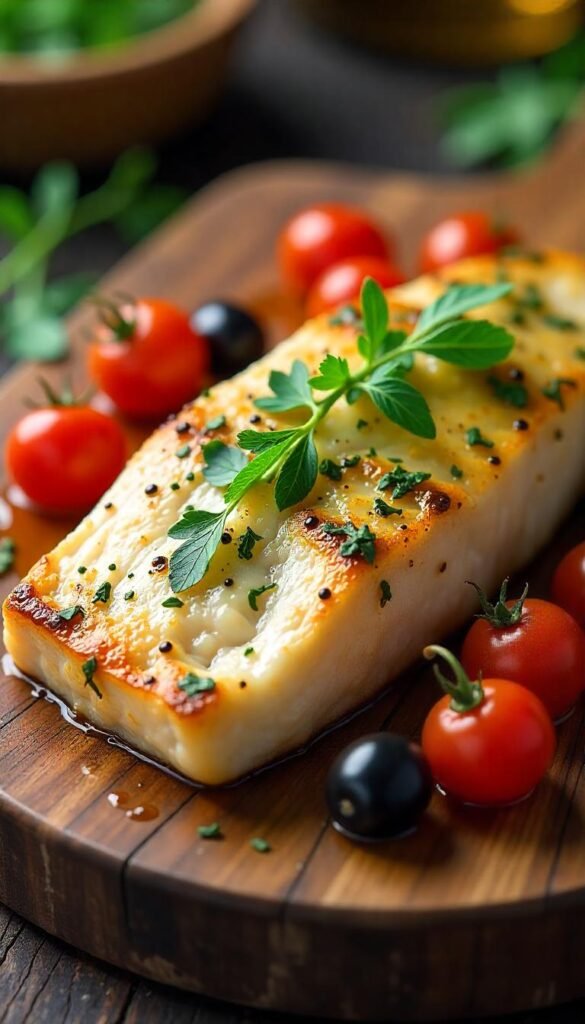 Herb-Infused Baked Sea Bass with Cherry Tomatoes and Olives