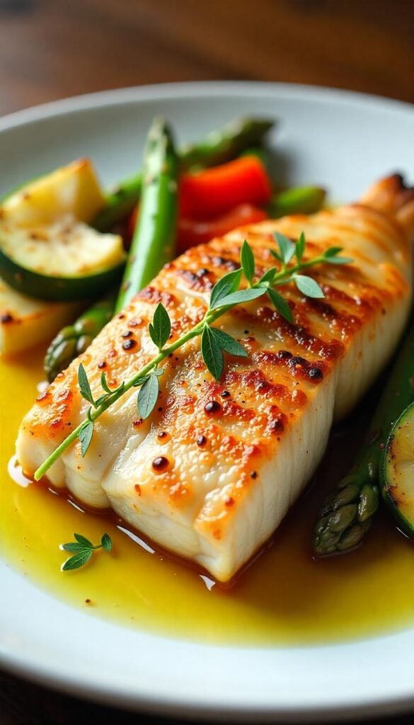 Pan-Seared Sea Bass with Grilled Vegetables