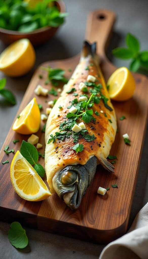 Baked Branzino Stuffed with Spinach and Feta