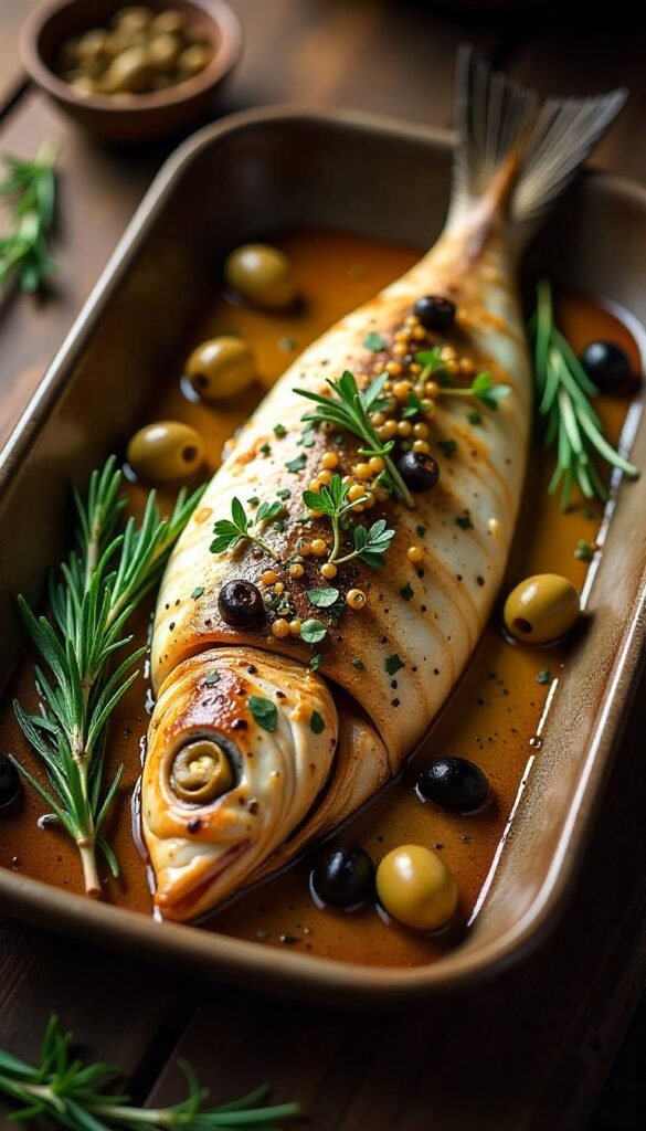 Herb-Roasted Mediterranean Branzino with Olives and Capers