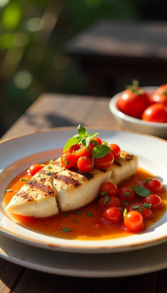 Grilled Branzino with Fresh Tomato Basil Relish