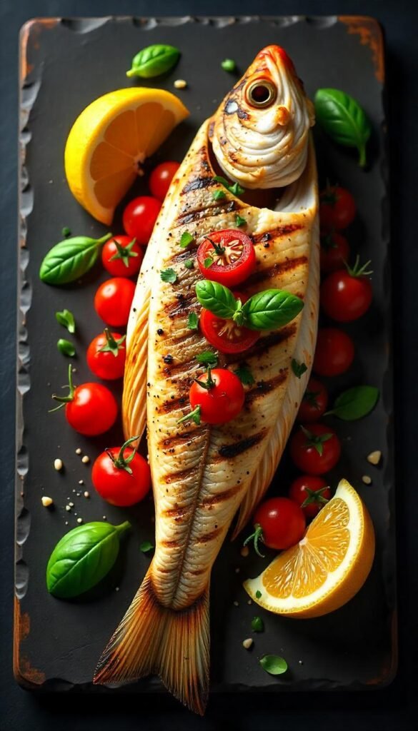 Grilled Branzino with Fresh Tomato Basil Relish