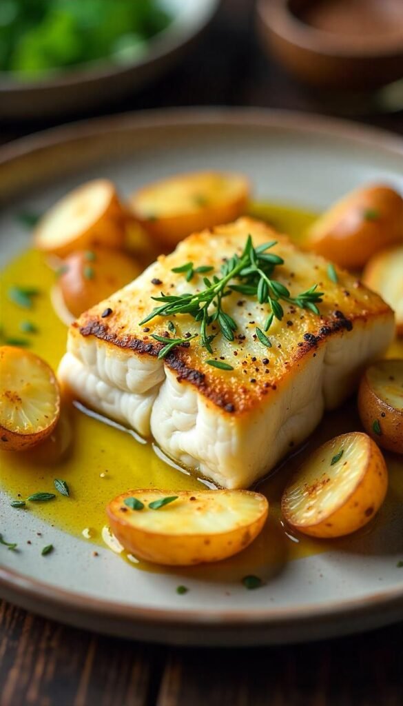 Garlic Herb Cod with Crispy Roasted Potatoes