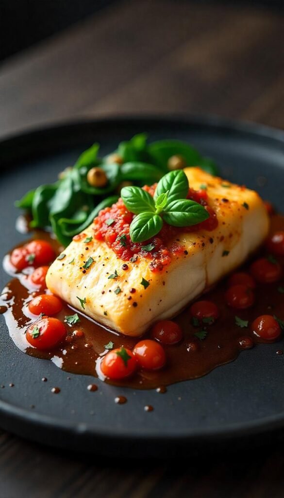 Pan-Seared Cod with Tomato Basil Sauce