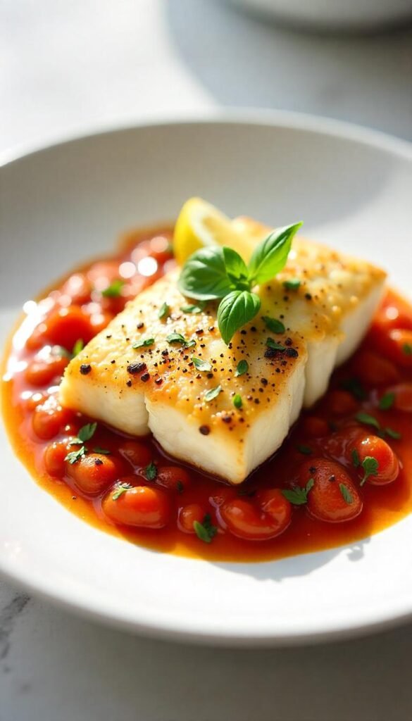 Pan-Seared Cod with Tomato Basil Sauce