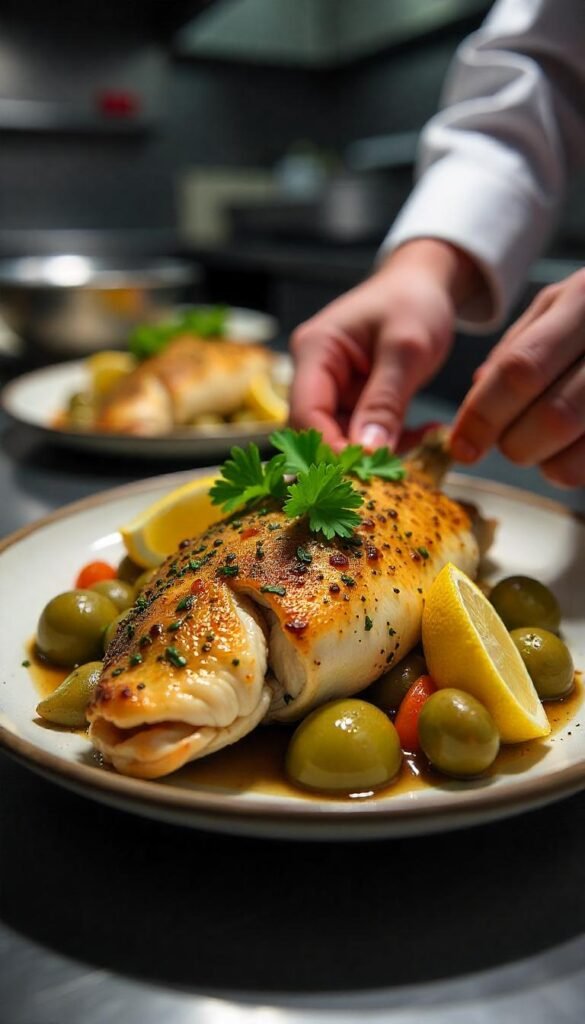 Herb-Crusted Baked Branzino with Artichokes and Lemon