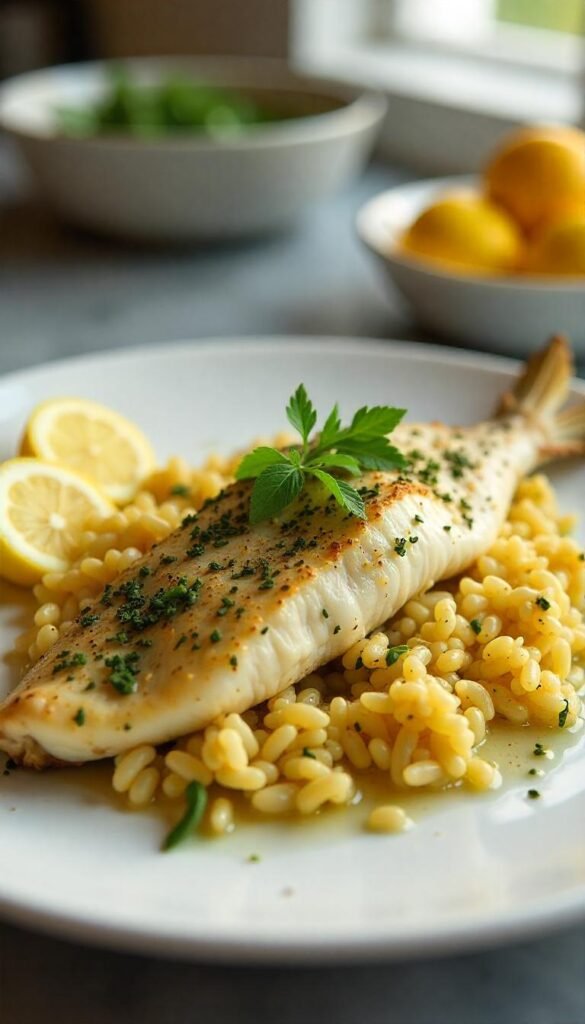 Herb-Crusted Baked Branzino with Artichokes and Lemon