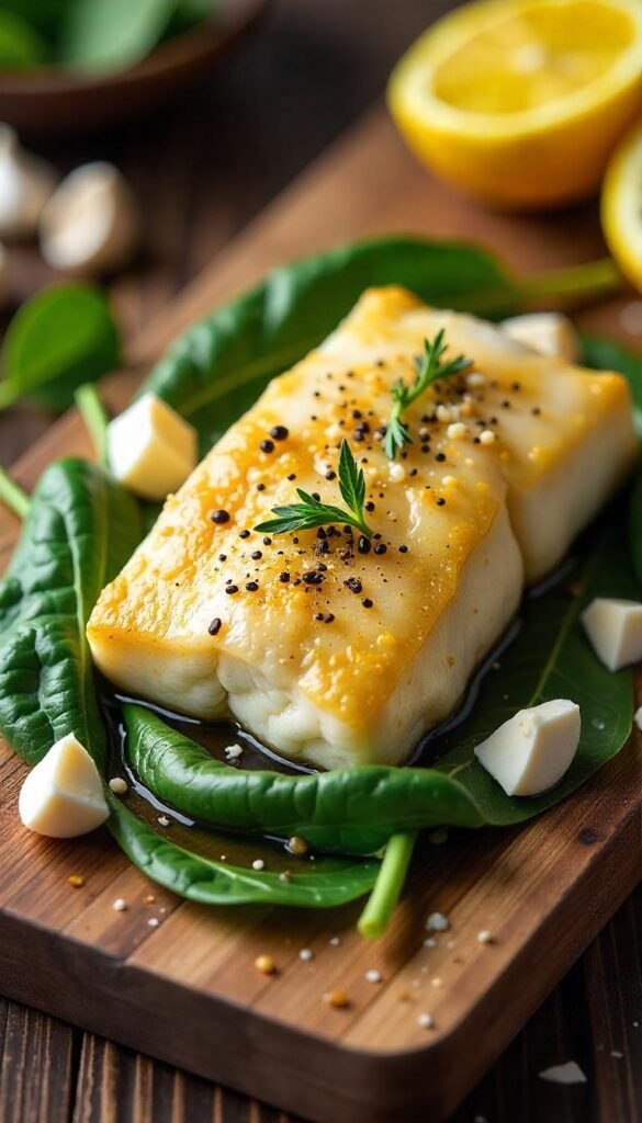 Oven-Baked Cod with Spinach and Feta